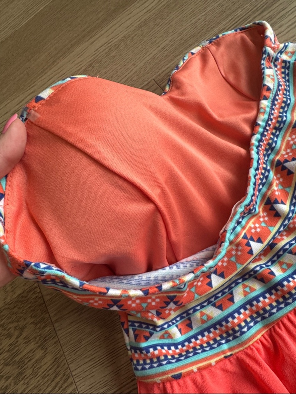 Style Rack Coral Strapless Dress with Aztec Print Bodice - Medium - Picture 6 of 8